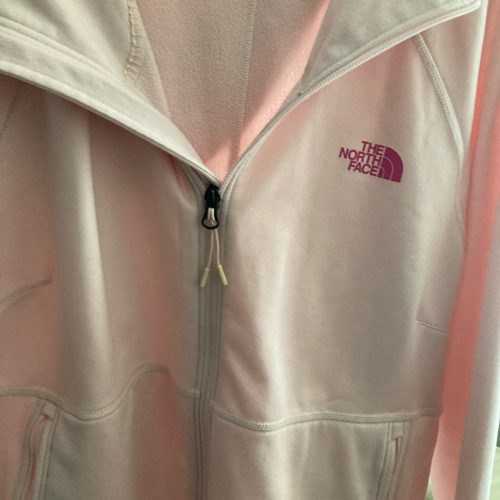 Womens North Face hooded light pink sweatshirt jacket. X large